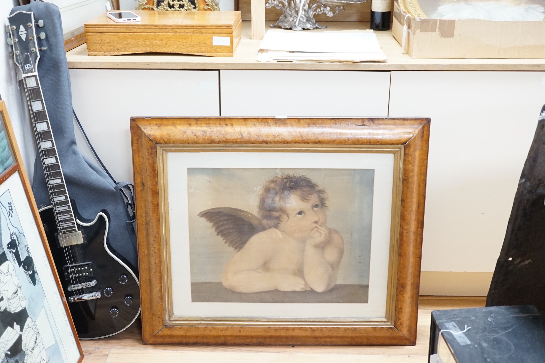 Mary Morland after Raphael, watercolour, study of an angel, signed and dated 1823, 42 x 53cm (a.f.), maple framed